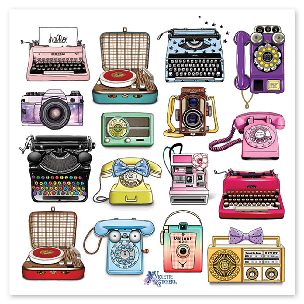 Retro Stickers, Typewriters, Cassette Tapes